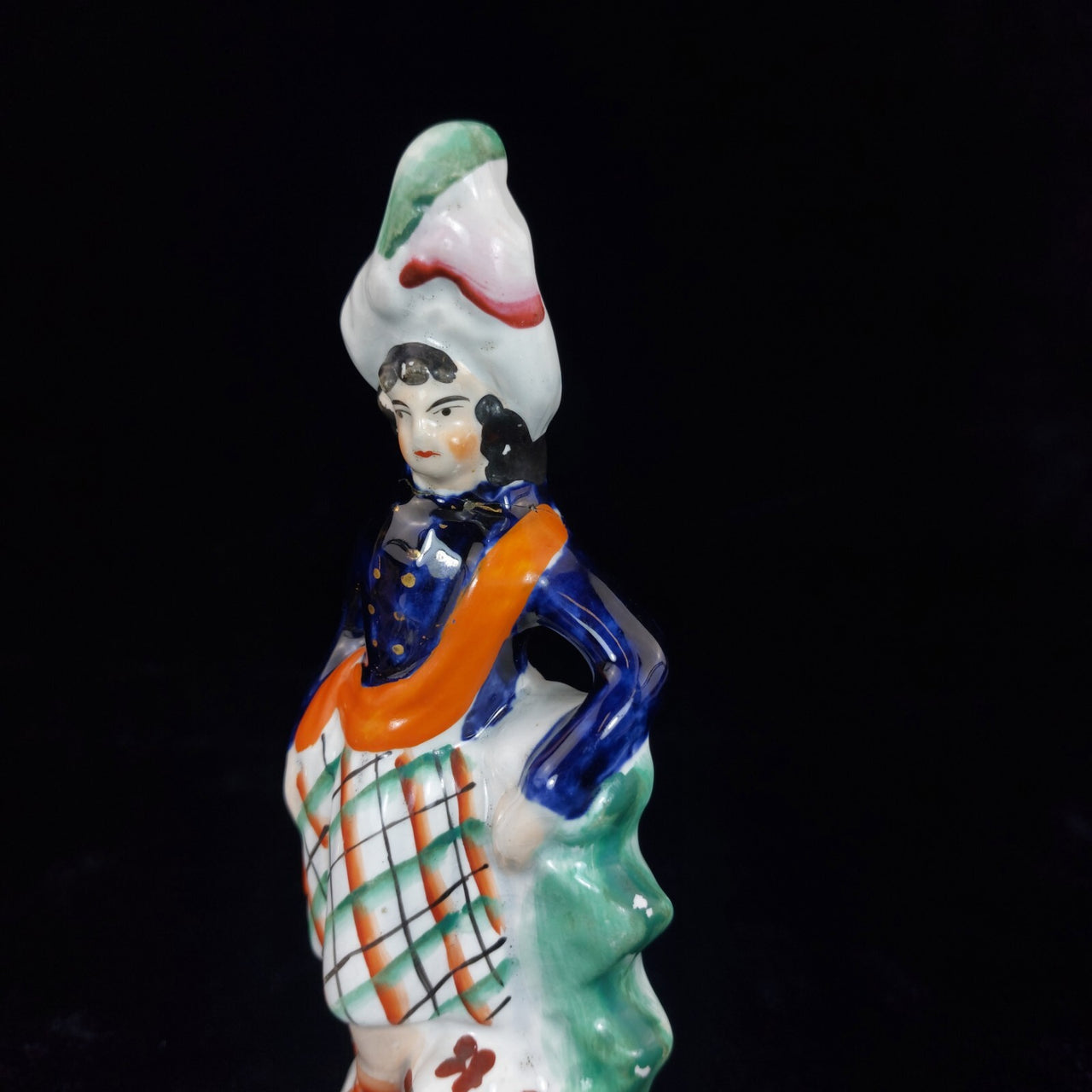 Antique 8" Staffordshire style Highland Boy & Dog Hand Painted repair see pic3