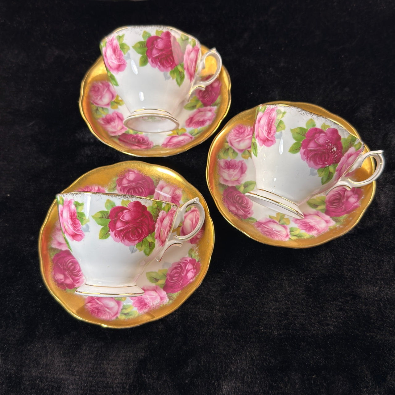Royal Albert Pink Rose tea set of 3 &serving plate England stunning 7p tea set 11