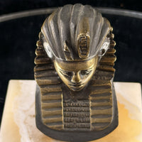 Thumbnail for 1920s Pharaoh Bronze Bust Tutankhamun on Marble Base Egypt Figurine Decor B8