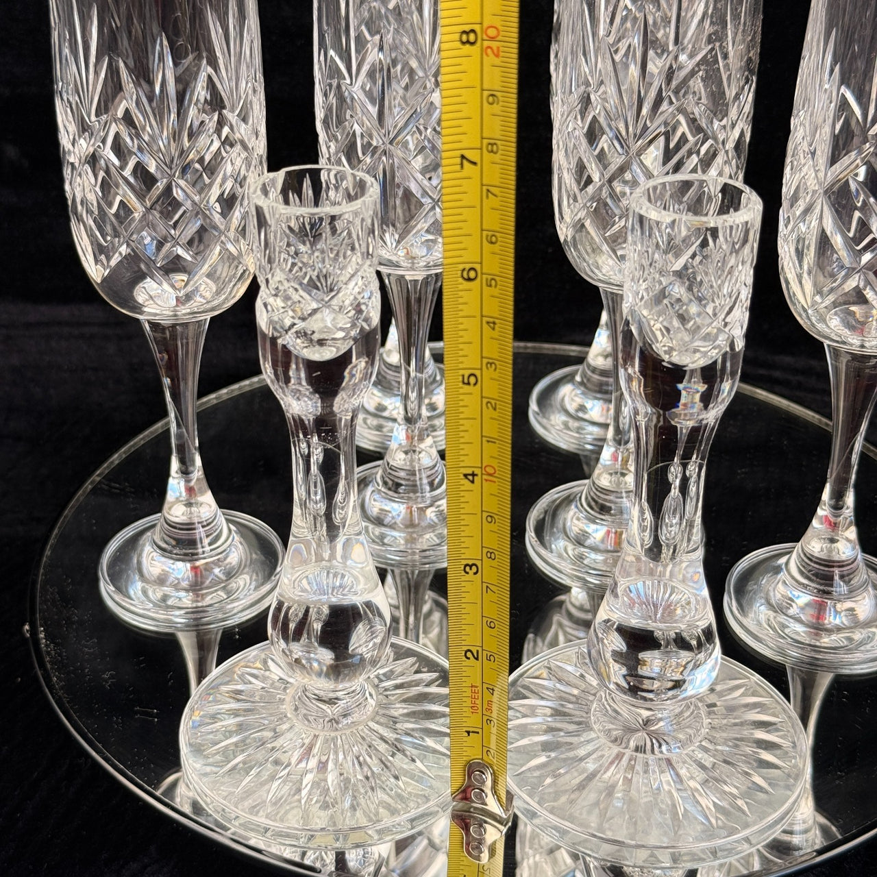 Vintage Cut Crystal Glassware Set – 6 Champagne Flutes & 2 Candlestick Holders16