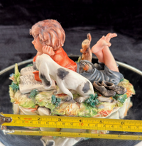 Thumbnail for Italian Capodimonte Figurine Boy Reading with Dog and Shoes bookshelf gift decor22