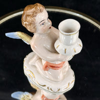 Thumbnail for Antique German Dresden Cherub Candle Holder Figurine Winged Putto 3.5” Repaired2