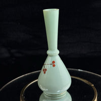 Thumbnail for Antique Milk Glass Vase Floral Red Enamel 7” Bud Bottle Style decor see pics7