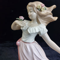 Thumbnail for Tengra Porcelain beautiful large Girl Figurine Spain Pink Dress Flow 11