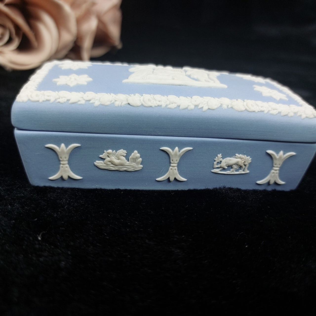 Wedgwood Blue Jasperware - Trinket Box & Plate Set Rectangular Pottery/ Ceramic11