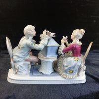 Thumbnail for Dresden Style Porcelain Couple with Birds cage –Worn Lace & Tip Damage Gilt 9in10