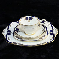 Thumbnail for Rare Royal Albert Crown 1930s Blue Cobalt 2 Trios & Cake Plate Set England.17