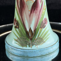 Thumbnail for Antique Milk Glass vase Art Glass Vase Turquoise Floral Tall 10” Enameled decor6