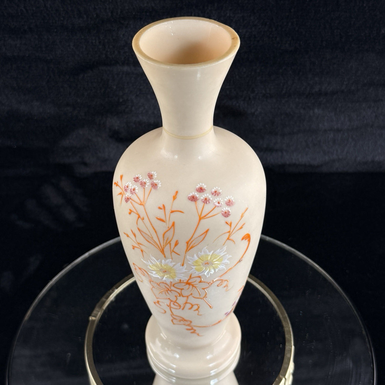 Antique Vintage Hand Painted Milk Glass Vase Floral Enamel Tall 10” Art Deco Sty10