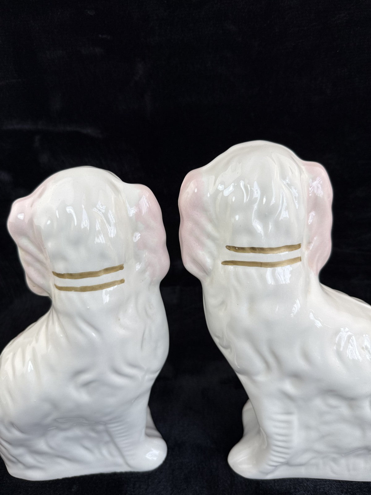 Antique Staffordshire Porcelain Pink and White  Pair King Charles Spaniel decor6