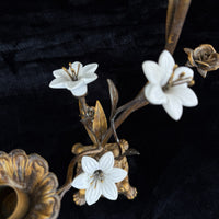 Thumbnail for Italian Style Bronzed Brass Floral Candlestick White Ceramic Flowers gift 40cm3