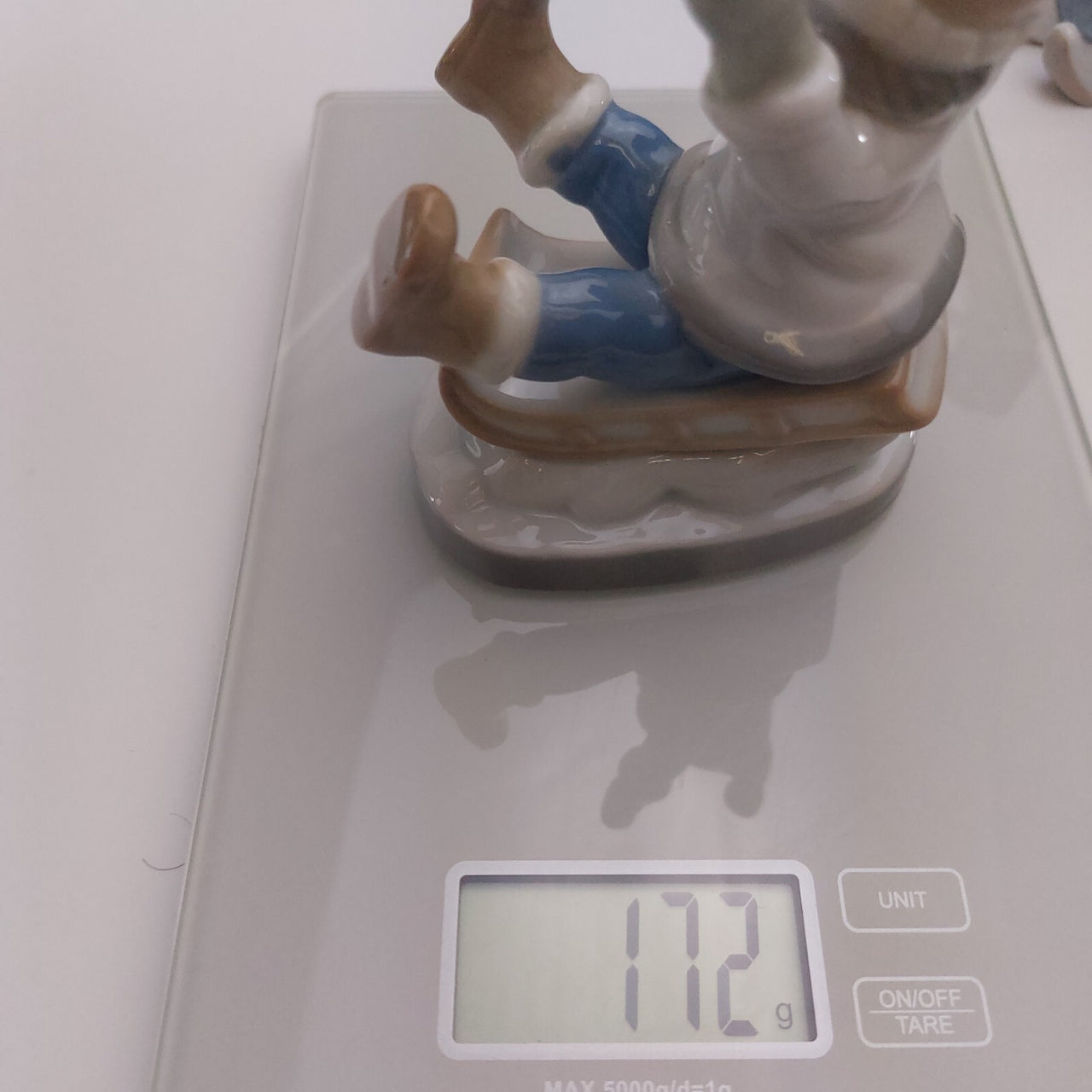 Vintage German Porcelain Child on Sled Figurine Winter Scene Ornament 12cm16