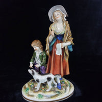 Thumbnail for Volkstedt Figurine Porcelain Woman Child Dog Crown N Mark 30cm/12in German 1489g15
