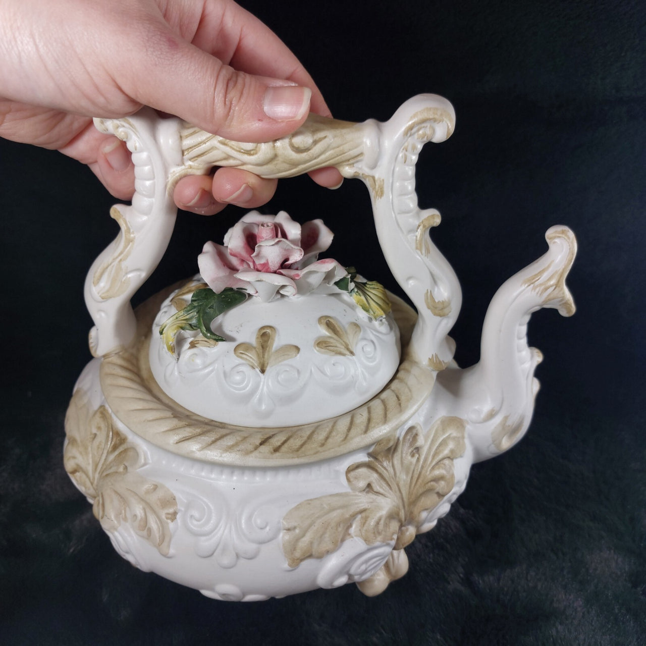 Rare Capodimonte Italian Porcelain Teapot – Floral Rococo Style Tea Pot gift15