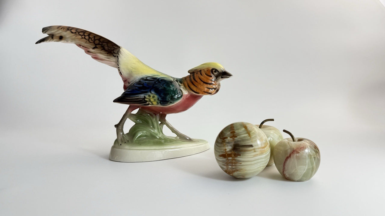Rare Art Deco Keramos Wien Porcelain Golden Pheasant Figurine - Made in Austria14