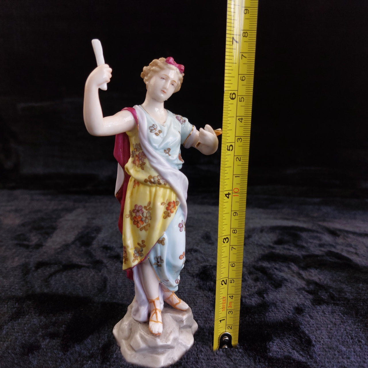 Terpsichore Muse Figurine Lyre Scroll Floral Dress Antique German Porcelain 2