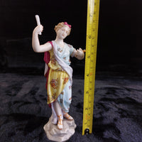 Thumbnail for Terpsichore Muse Figurine Lyre Scroll Floral Dress Antique German Porcelain 2