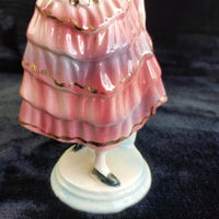 Thumbnail for Vintage rare Porcelain Lady Figurine Ruffled Pink Dress Gold Accents Unbranded3