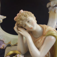 Thumbnail for Antique German Victorian Porcelain Flowerscandle hold Candelabra Lady Gold Gilt12