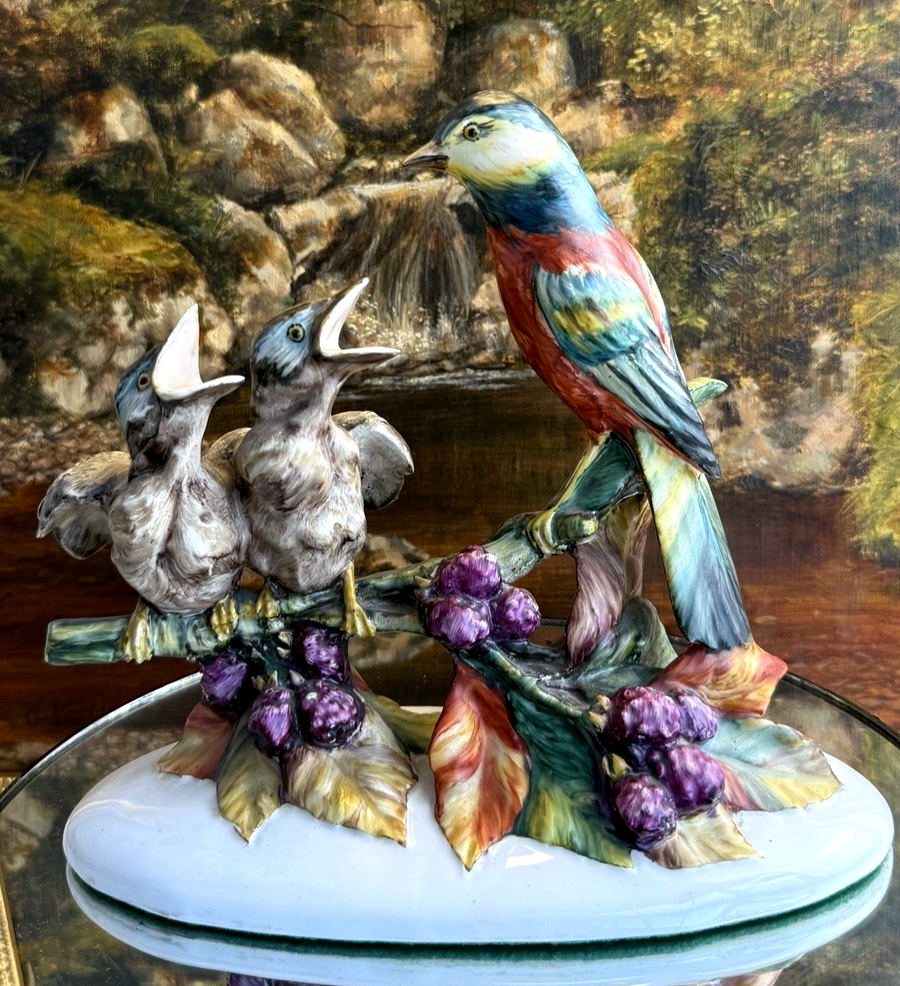 Stunning Rare Giuseppe Armani Figurine Mother Bird Feeding 3 Chicks Signed Italy17