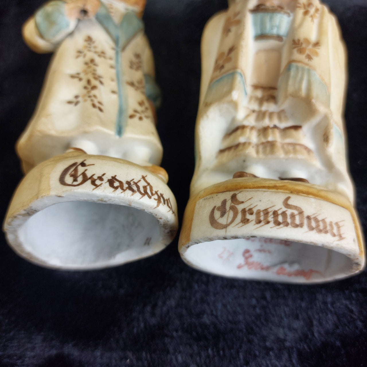 Antique German Bisque Figurines 6.5" Grandpa Grandma Pair Handpainted see pics.13