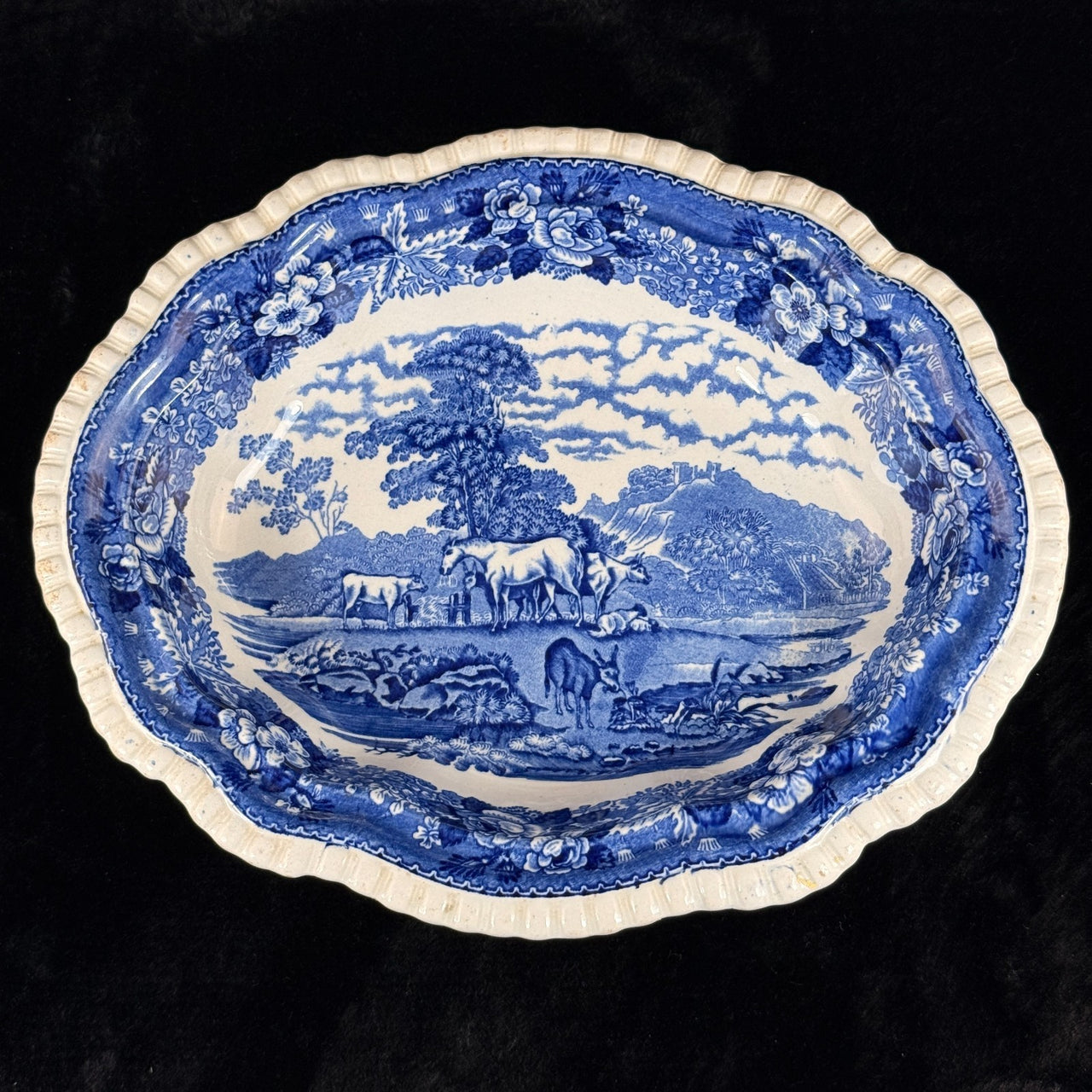 Adams Cattle Scenery Blue Transferware Tureen with Lid 11" England Ironstone17