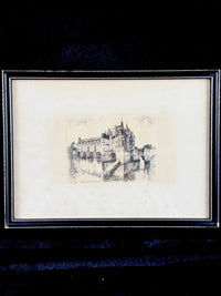 Thumbnail for French Castle Vintage Château de Chenonceaux Framed Etching Print Art Drawing.0
