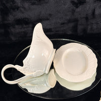 Thumbnail for Classical Leedsware Creamware Gravy Boat & Underplate Set England Embossed 8.5