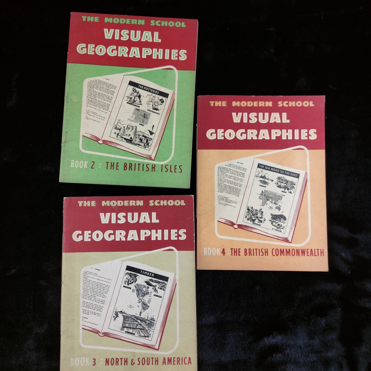 The Modern School Visual Geographies, 3 Book vintage Set 1950s Reprints Ornament1