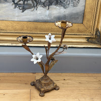 Thumbnail for Italian Style Bronzed Brass Floral Candlestick White Ceramic Flowers gift 40cm18