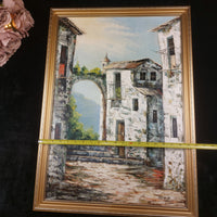 Thumbnail for Vintage Framed Oil Painting Signed by Maria European Village Scene Gold Frame9