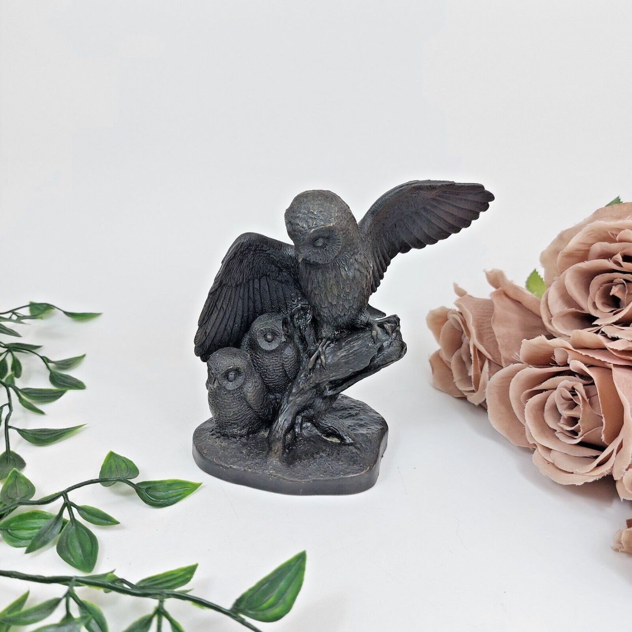 Heredities "Owl and Owlets" Cast Bronze  Resin  by C. Williams Sculpture.  5.25"0