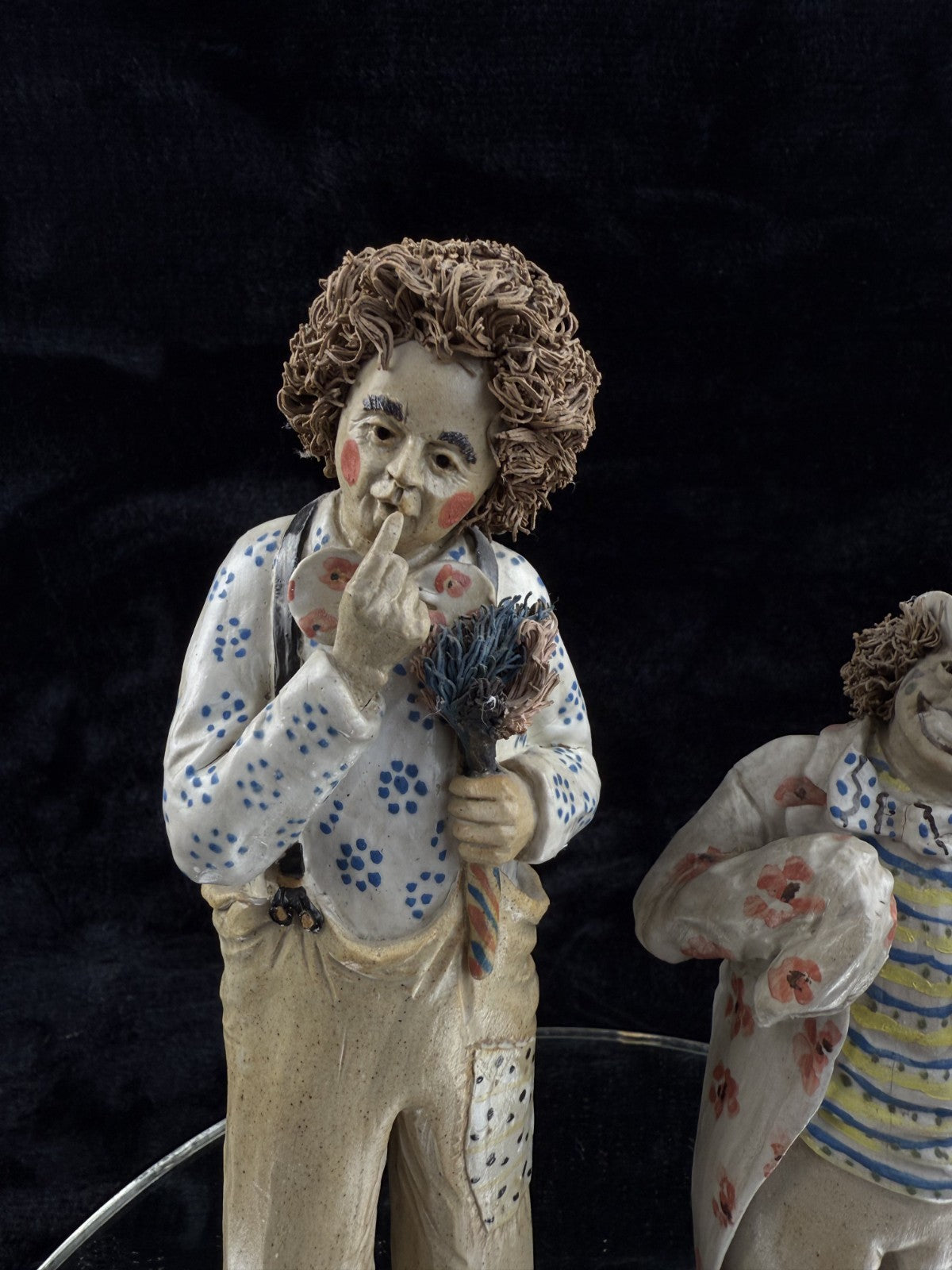 Rare Signed Art Pottery Clay Clowns Figures - Pair by JR Figurine Italy Medium d6