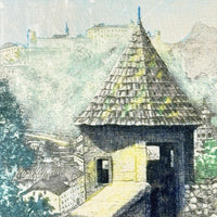 Thumbnail for Salzburg Scene Etching Watercolored on Silk Signed Framed Painting 13x11” Print3