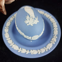 Thumbnail for Wedgwood Jasperware White & Blue Collectible Egg with Dish 1978 Trinkets Boxes/17
