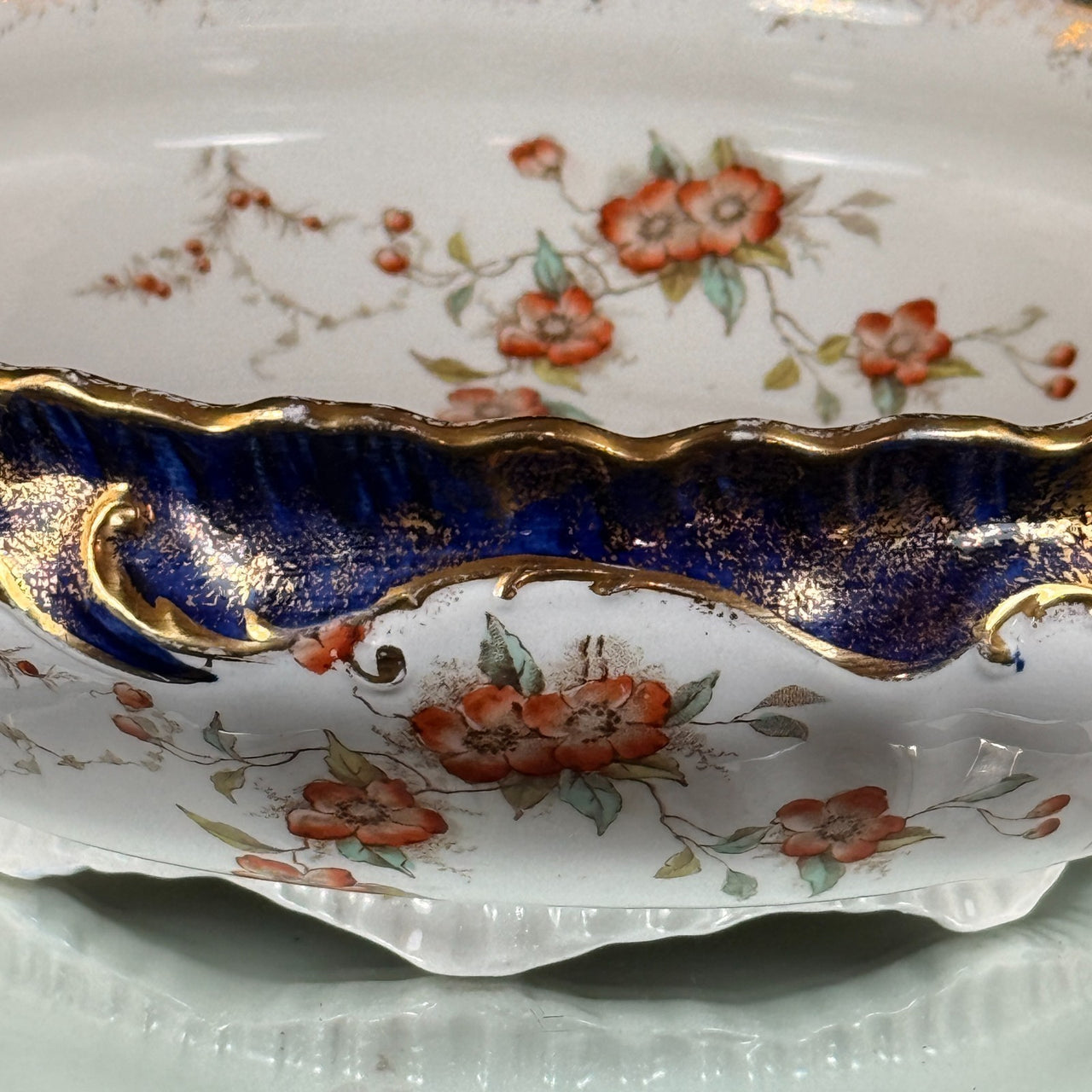 K&C Royal Semi Porcelain Bowl Cobalt Blue Gold Blossom Floral 10" England navy4