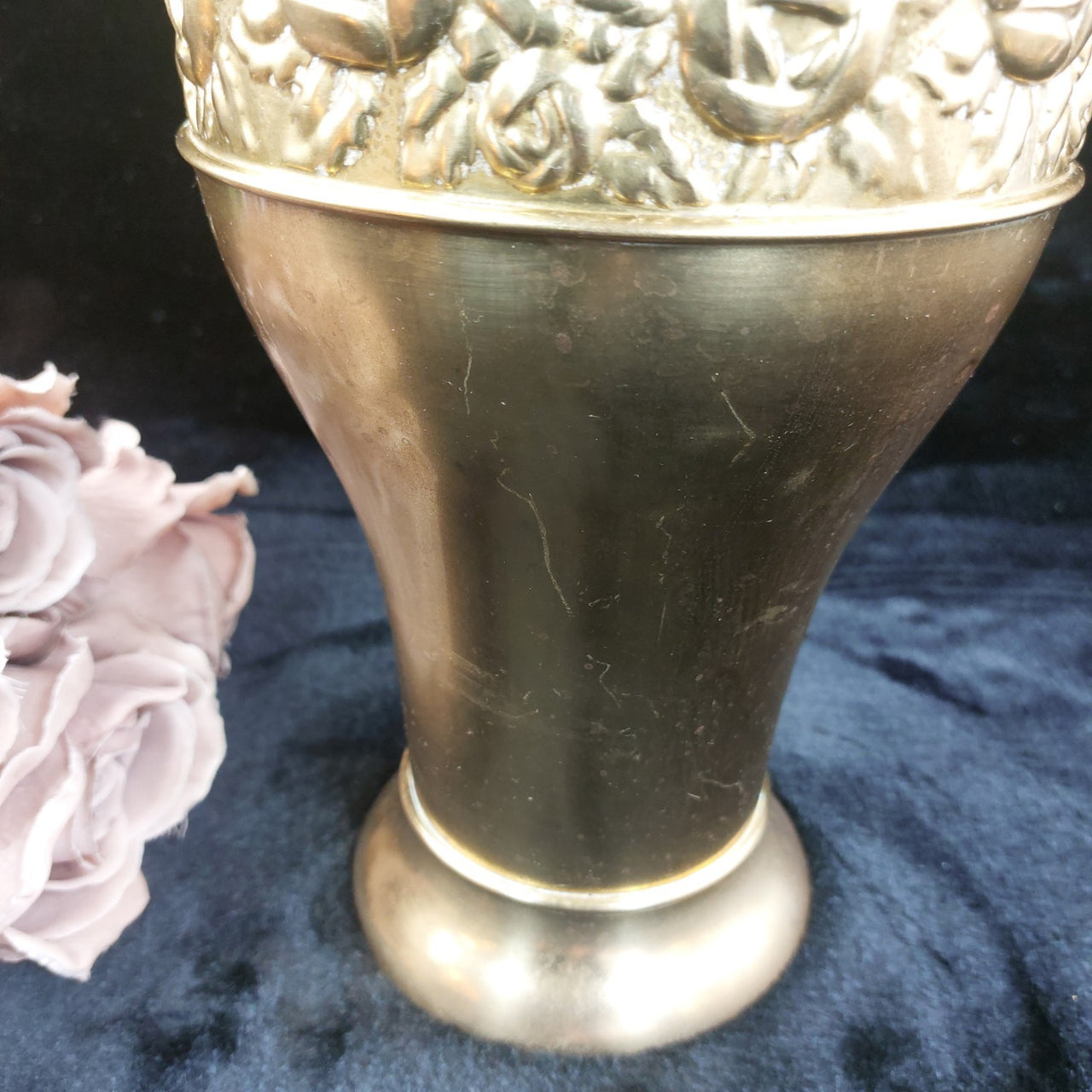 Vtg/ Antique Brass Vase Embossed Floral Design   Decor Patina Dent Wear 13" gift4