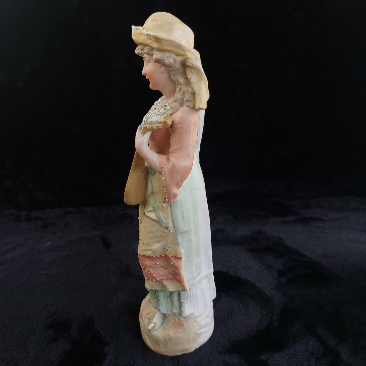 Antique 15in German Bisque Figurine Lady Mandolin Musician Hand Painted Gilt8