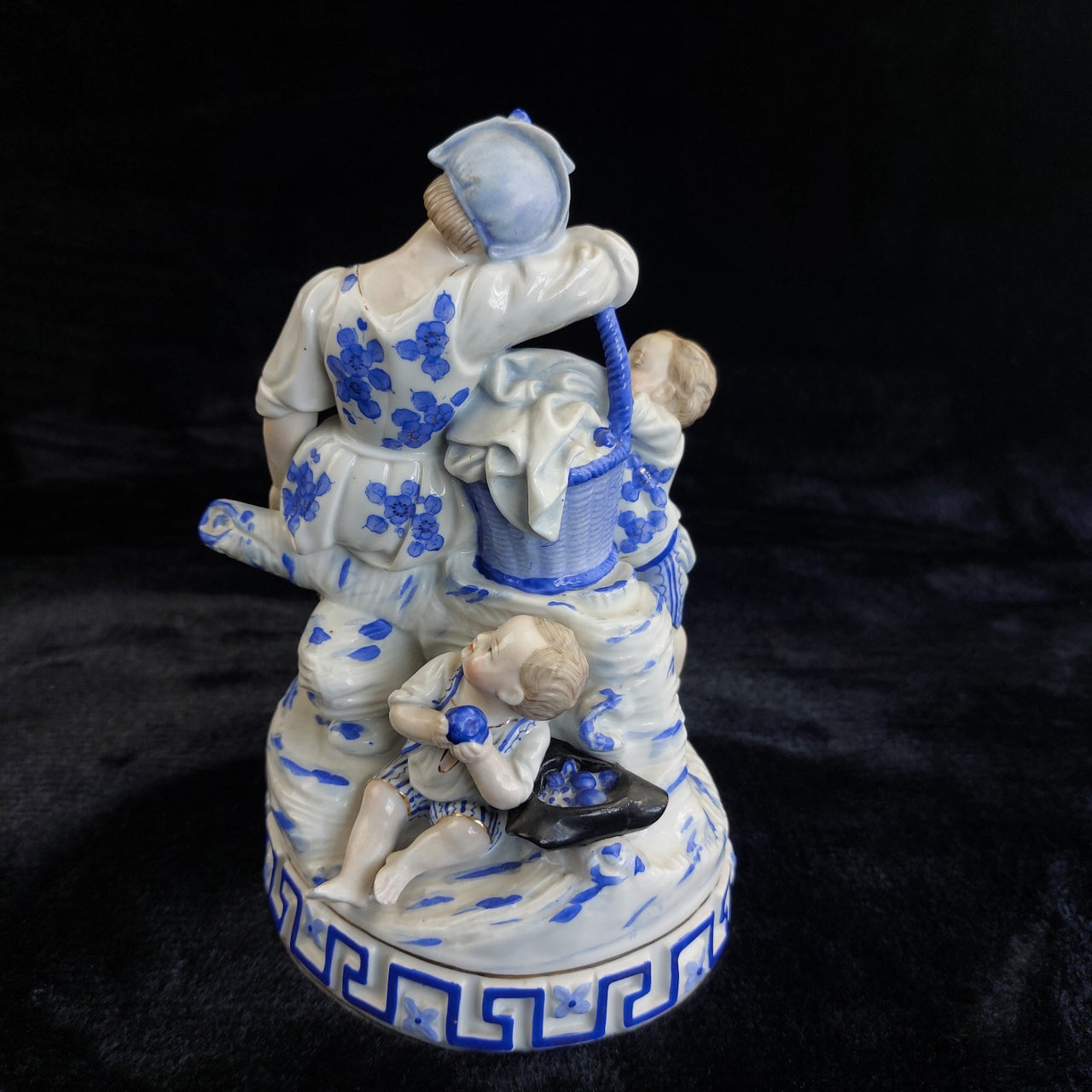 Porcelain Mother Child Figurine Basket Antique German White Blue Ceramic decor10