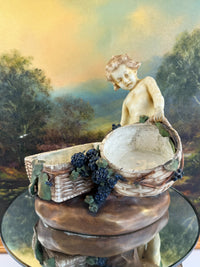 Thumbnail for Antique Putti Planter Figurine with Wicker Baskets and Berries - Majolica Style7