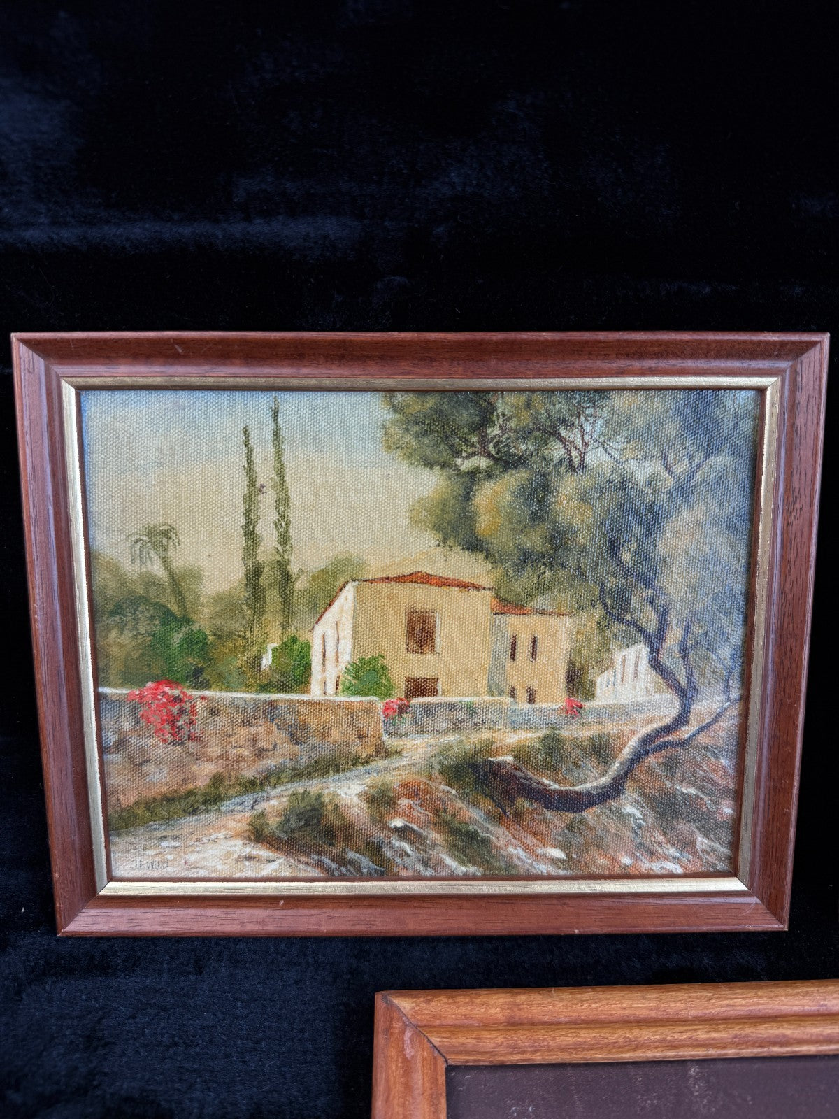 Charming Vintage MCM Still Life and Farmhouse Paintings wood brown Set of3 frame6