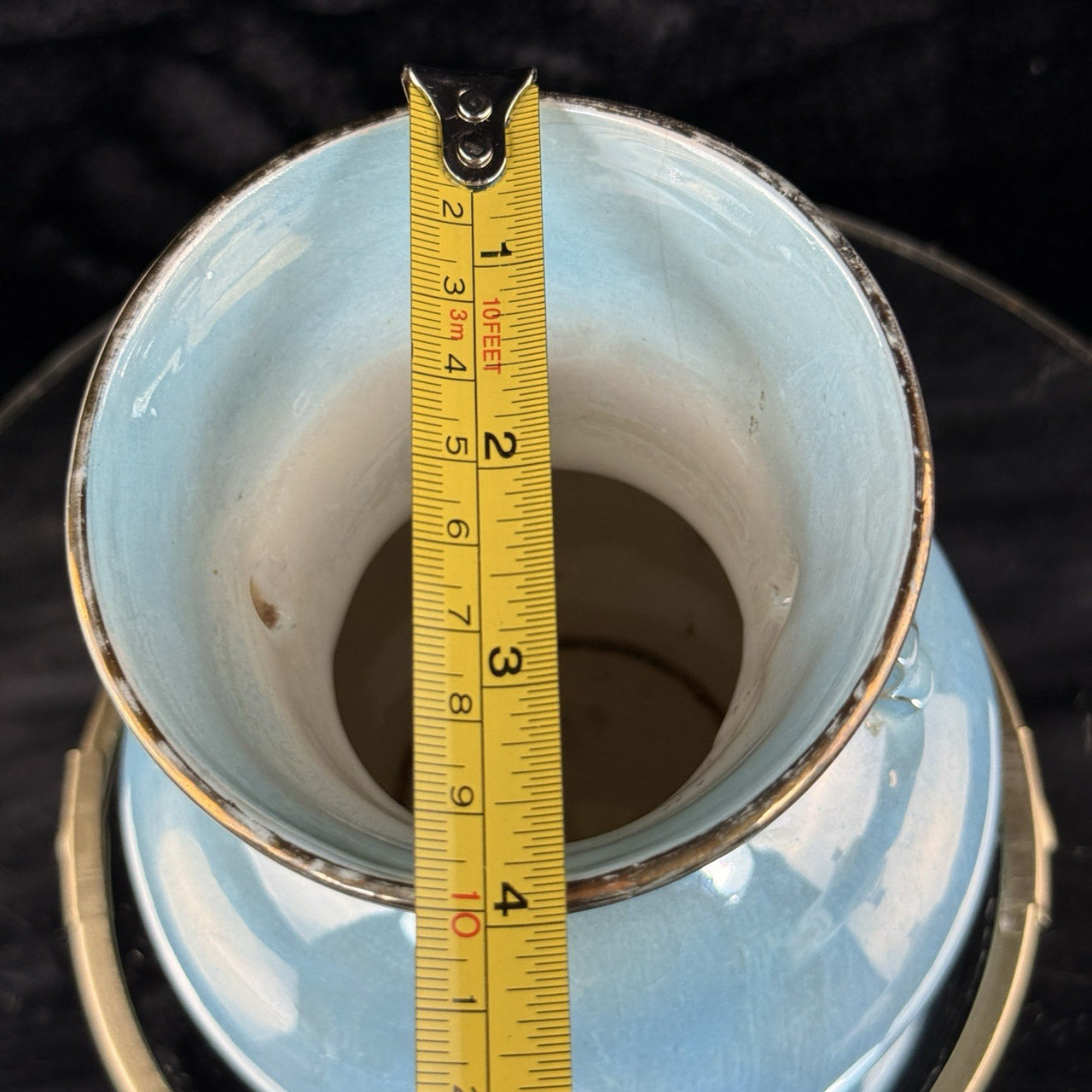 Antique Maling Vase England –Blue Glazed Handle Twin Urn Shape 6.5” decor China,9
