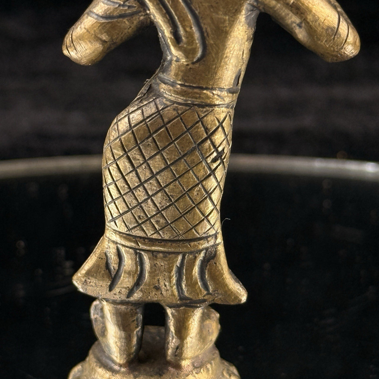 Antique Thai Bronze Dancer Statue Brass Asian Gilt Flute Player Tibetian 4.5” 8
