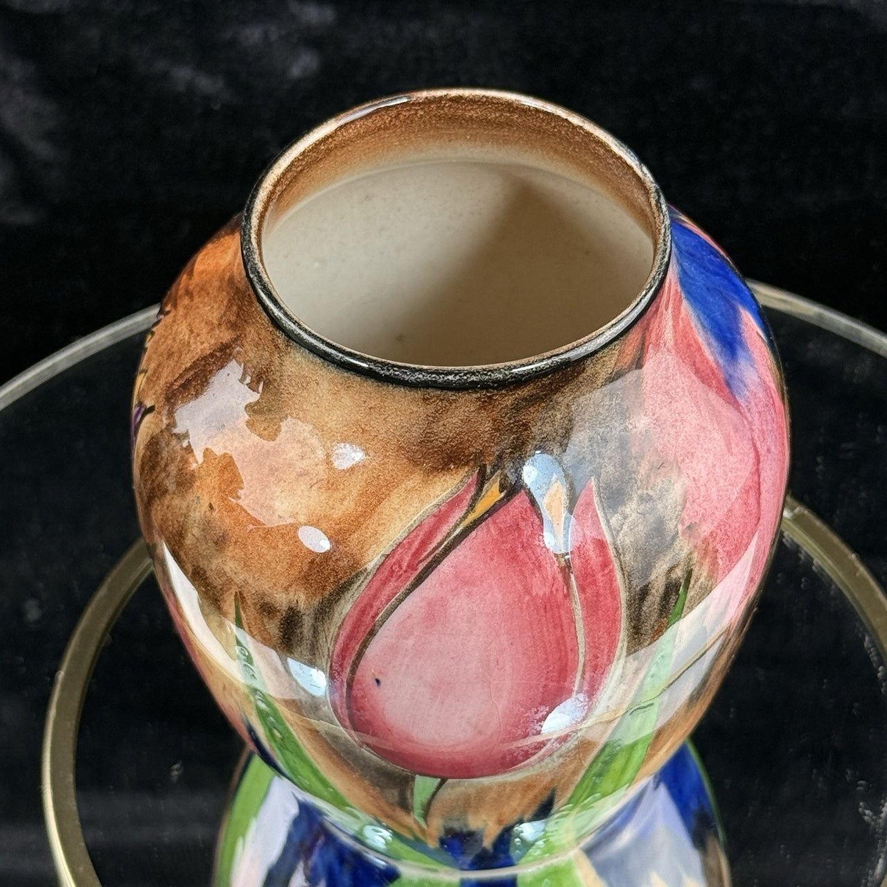H&K Tunstall Art Pottery Tulip Antique Vtg vase HandPainted England 1930s Floral3
