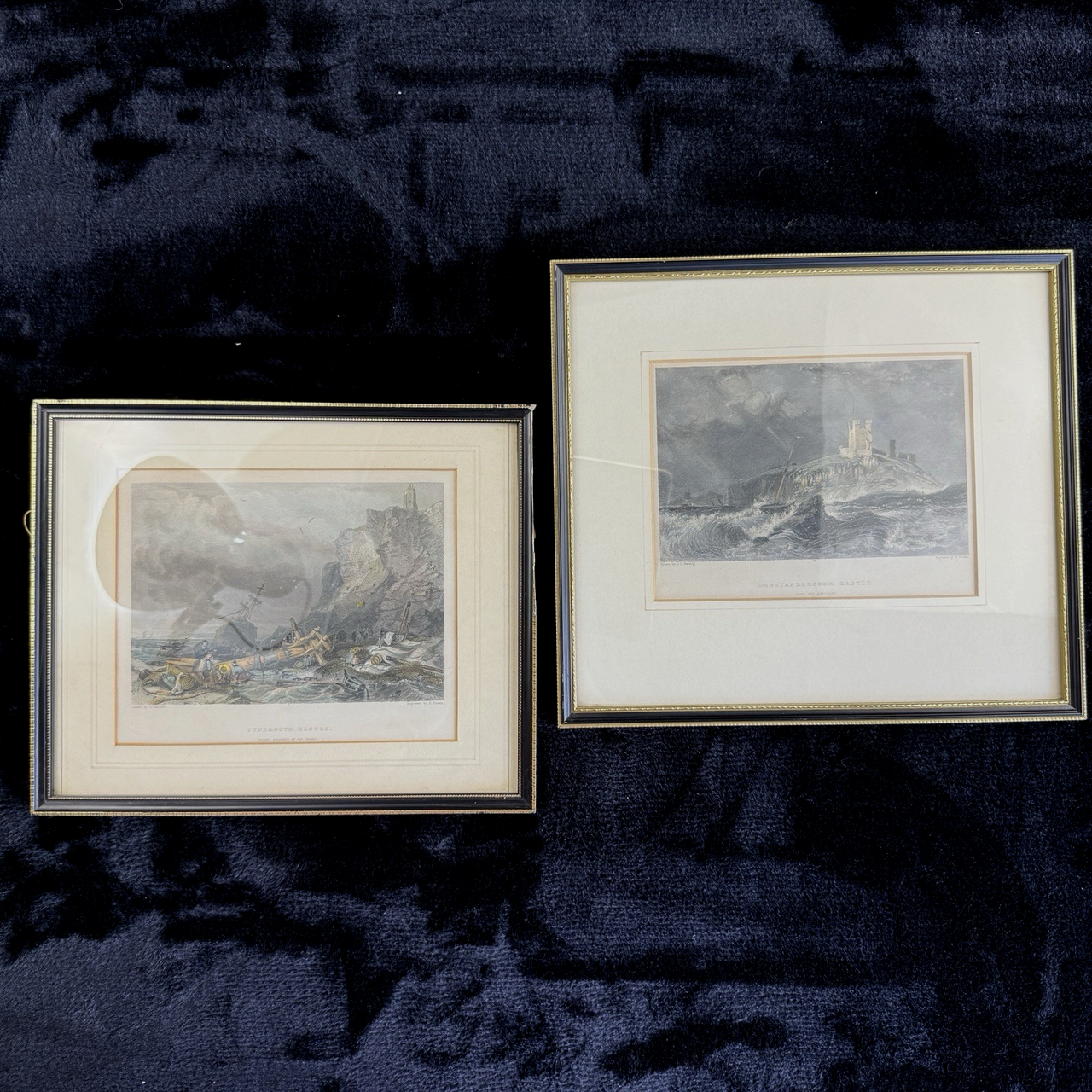 Antique Hand-Colored Lithographs Dunstanborough Castle & Tynemouth Pair Prints1