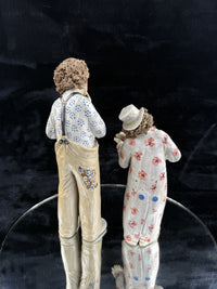 Thumbnail for Rare Signed Art Pottery Clay Clowns Figures - Pair by JR Figurine Italy Medium d11