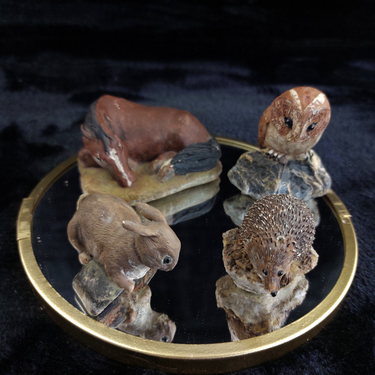 M Leadbetter Cornwall Figurines 1978–80 Set of 4 Owl Hedgehog Rabbit Horse rare0