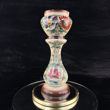 Bohemian Milk Glass Antique Vase 12” HandPainted Floral Victorian Urn Form Chips1