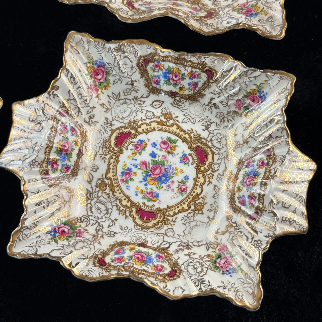 James Pompadour Kent Chelsea Bowls x6 Center Dish Vintage Floral Gilt Set Large16