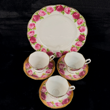 Royal Albert Pink Rose tea set of 3 &serving plate England stunning 7p tea set 0